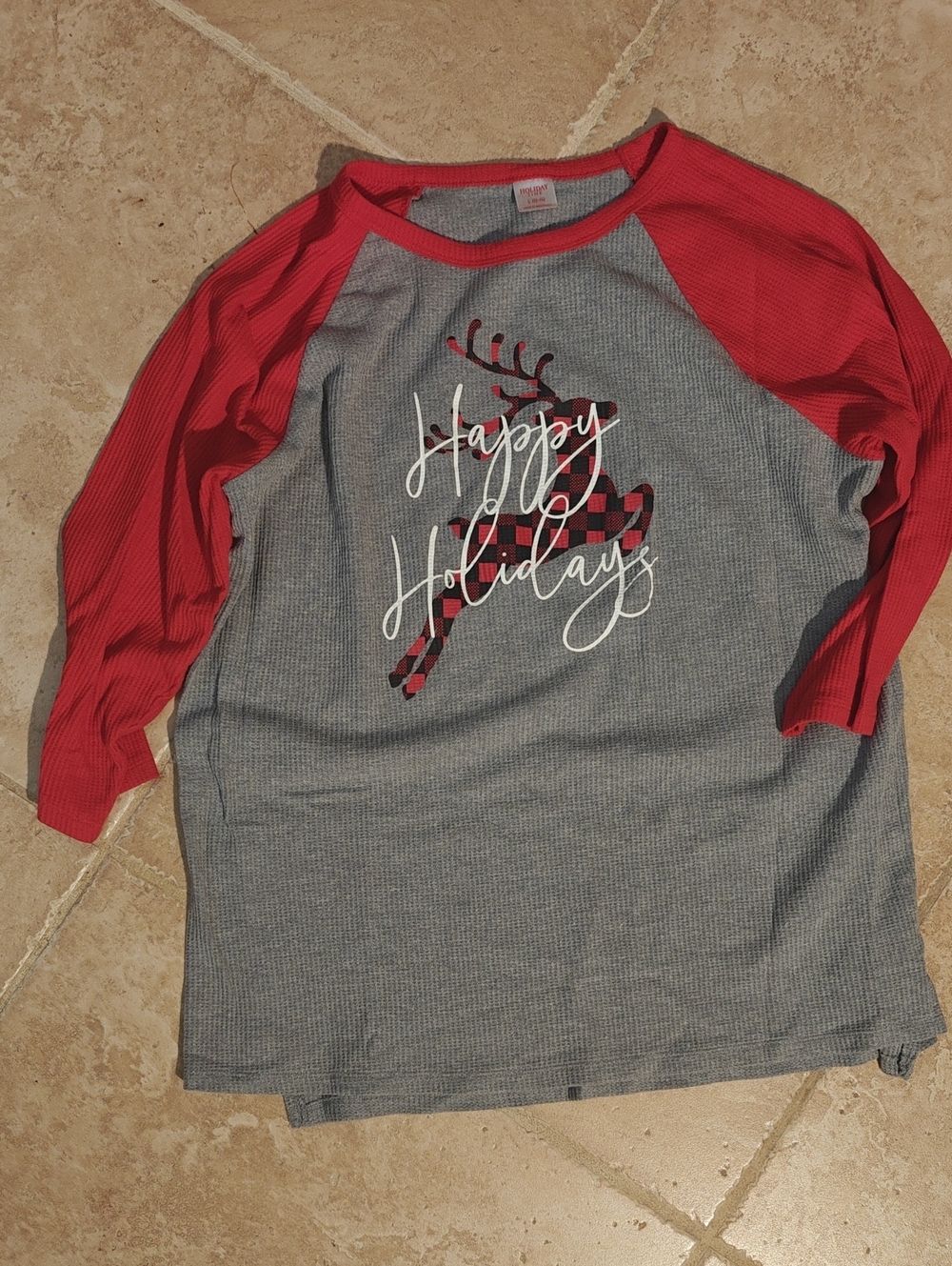 Holiday Time Gray Body Raglan Tee with Red Sleeves